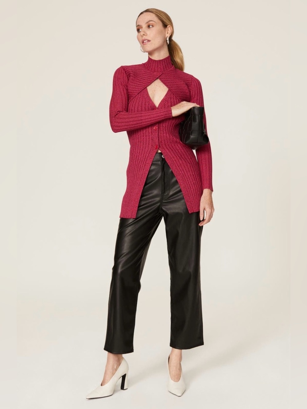 Ronny Kobo Collection~Garner Knit Ribbed Cutout Button-Front Sweater~Sz XS~$368~